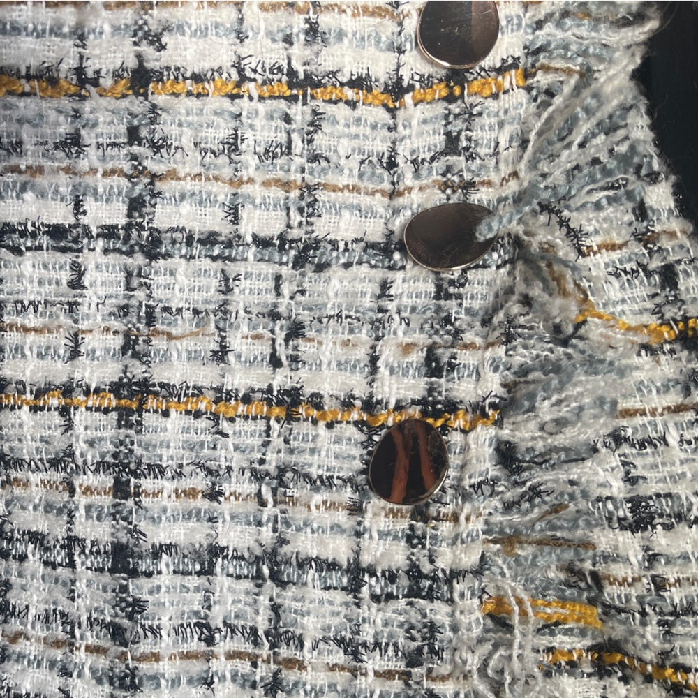 Just Me Fringe Plaid Tweed Mini Skort in Cream and Gray - Picture 3 of 5